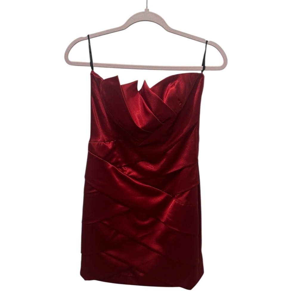 Jessica McClintock Red Satin Strapless Mini Dress Size 12